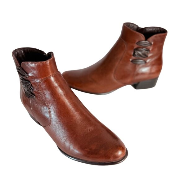 Spring Step Womens Boot Size 8 Ankle Bootie Cognac Brown Leather Side Notch - Picture 3 of 16